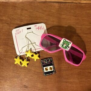 Vintage 1980s Girl's Accessory Lot Hot Stuff Star Hair Ties Stick-On Gems